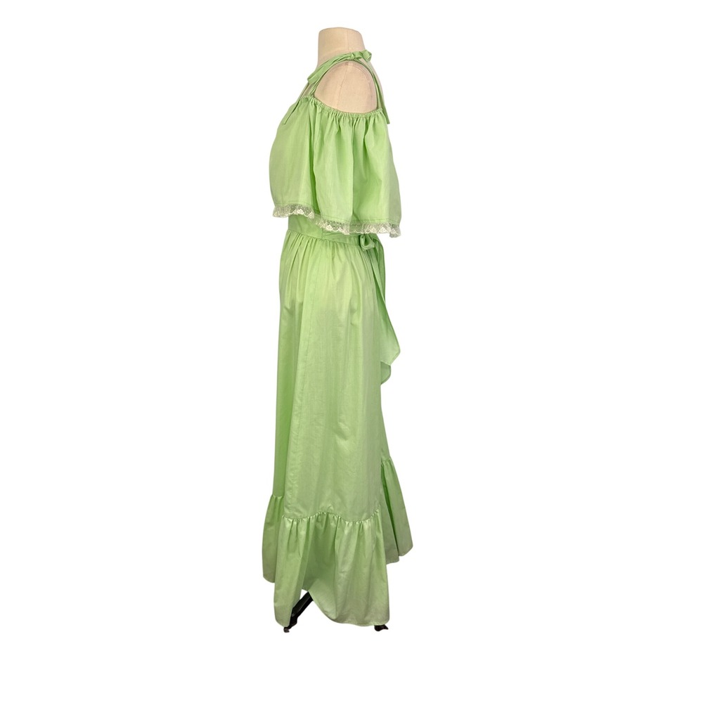 Vintage Maxi Dress Green Cottagecore Lace Off Shoulder Ruffle Sundress. 38 bust - Picture 8 of 8